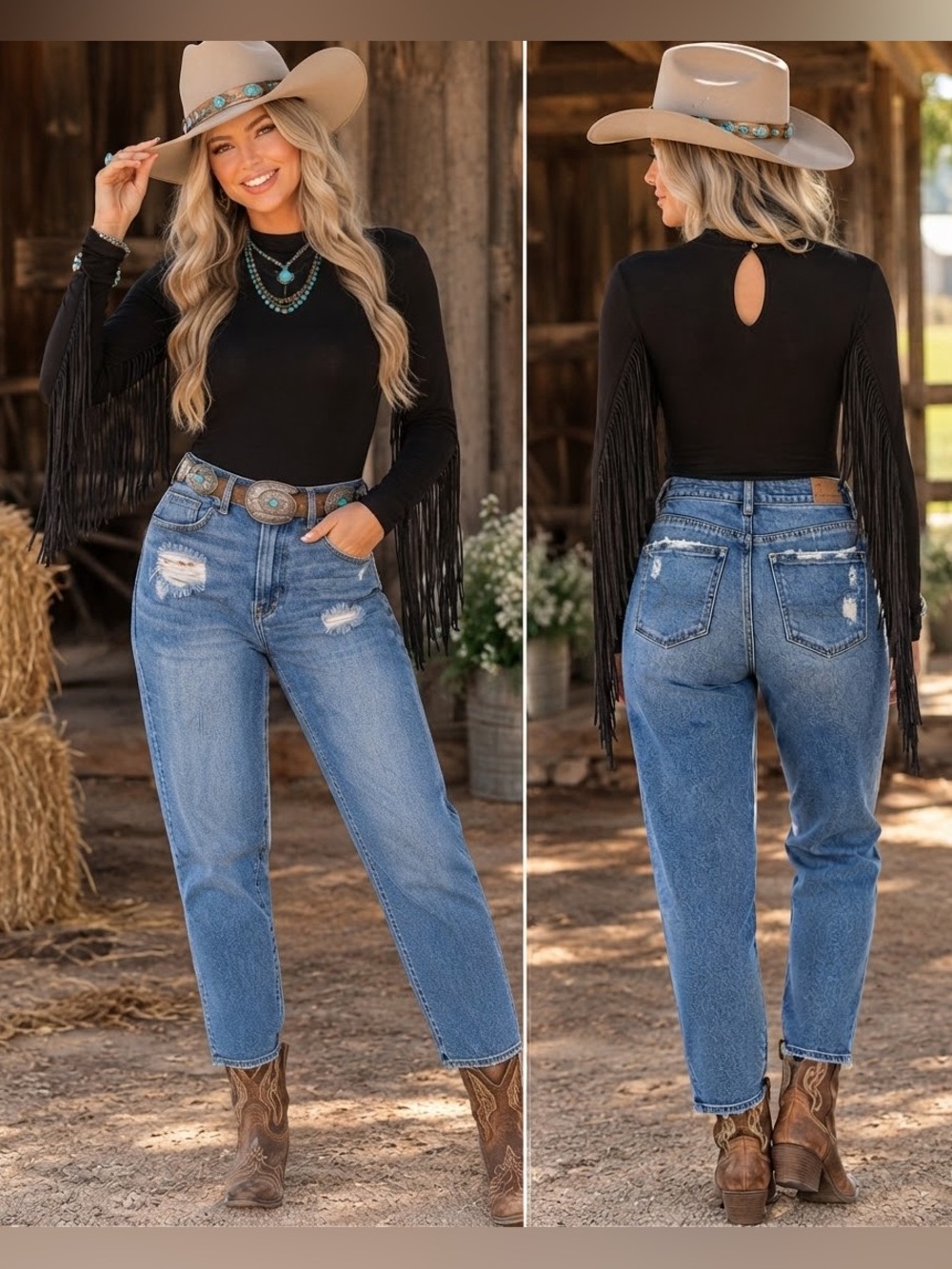 Blue B Collection Fringe Sleeve Bodysuit – Size Large western boutique